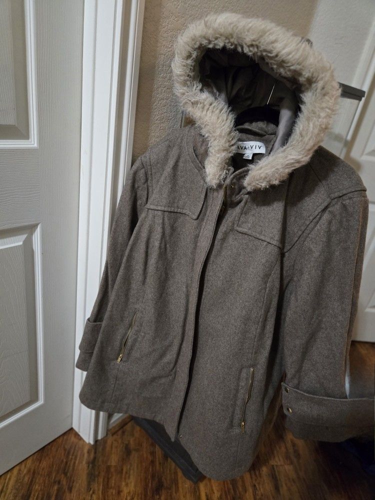 Ava Viv Taupe Winter Coat Plus Size Women's 4XFaux Fur Lined