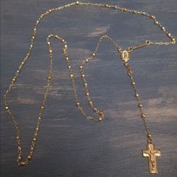 14K Tri-Color White, yellow and rose Gold Diamond Cut bead Rosary.