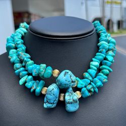 Jewelry Navajo Antique stainless steel plated yellow gold raw turquoise necklace chain 16" 15.0mm width 246.90g