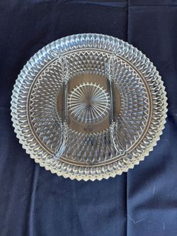Vintage Pressed Glass Diamond Point Clear Divided Plate Relish 12"