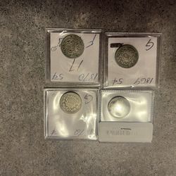 4 Union Shielded nickels 