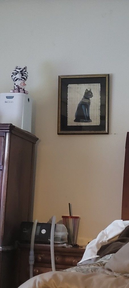 Framed Egyptian Cat Papyrus Painting