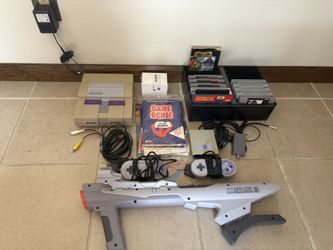 Super Nintendo 2 Controllers Scope Cords Cleaner Genie 9 Games All Sold Together 