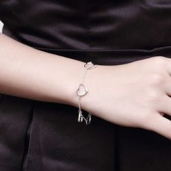 NEW Women's Hot Fashion Jewelry 925 Sterling Silver SP Heart Chain Bracelet 8''