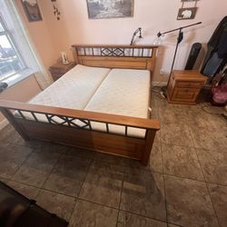 King Size Bedroom Set. Bed Frame, 2 Night Stands, Mirror, and Dresser.