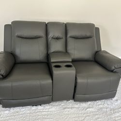 2 Sofa Set Reclining With Blue Led And Cup Holders 