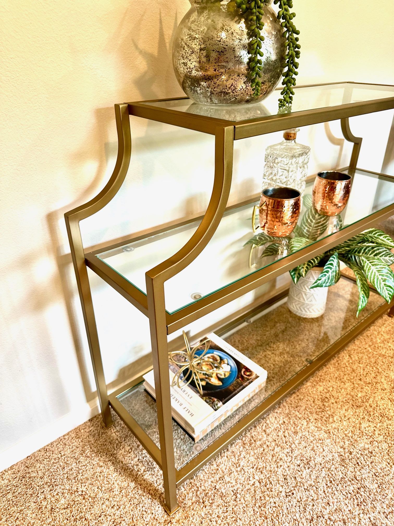 Gold And Tempered Glass Console/Bar/ Entry Table
