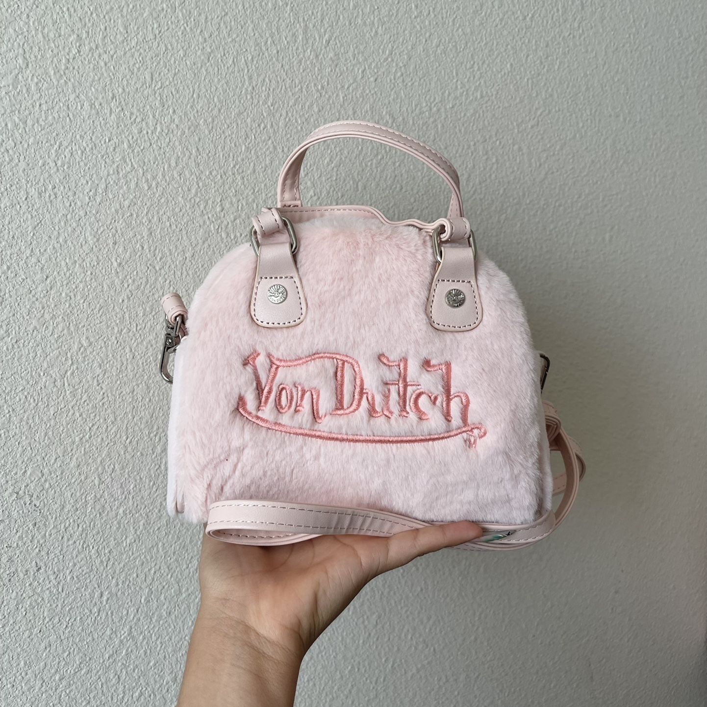 Pink fur von dutch bag hotsell