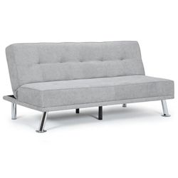 Upholstered Convertible Sofa Bed, Modern Cotton-linen Fabric Couch, Adjustable 3-Position Sleeper Sofa Lounger, for Living Room, Light Gray