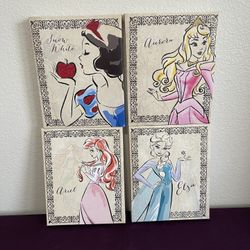 Set of 4 Artissimo & Disney Princess Wall Art Canvases