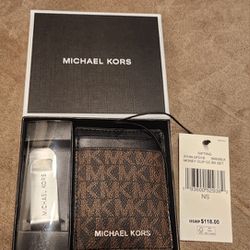 Michael Kors Men’s Leather Gifting Money Clip Card Case Box Set 