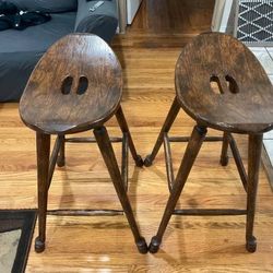 Wooden Saddle Counter Stools, Amish like new