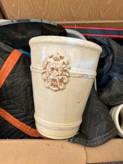 Ceramic Cream Vase with Decorative Details