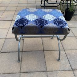 Blue Gray White Padded Seat Metal Base Vanity Stool Bench Foot Rest Ottoman Footstool