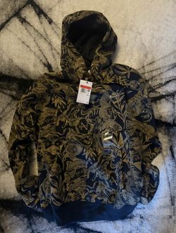 Nike Men's Sportswear Club Fleece Pullover Printed Hoodie in black and gold. Sz L