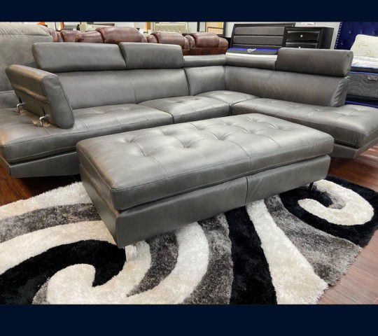 *Memorial Day Now*---Ibiza Modern Gray Leather Sectional Sofa W/Ottoman---Delivery And Easy Financing Available🤝