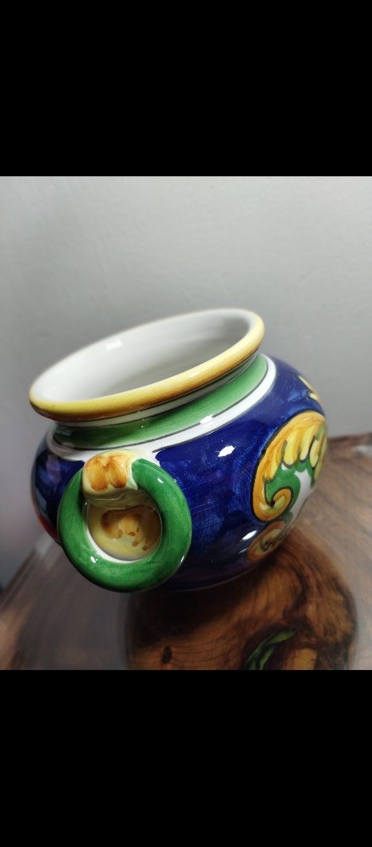 LAVORATO E. DIPINTO A MANO VASE - POT PLANTER MADE IN ITALY 8"×6"