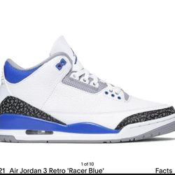 Air Jordan 3 Racer Blue Sz 11.5