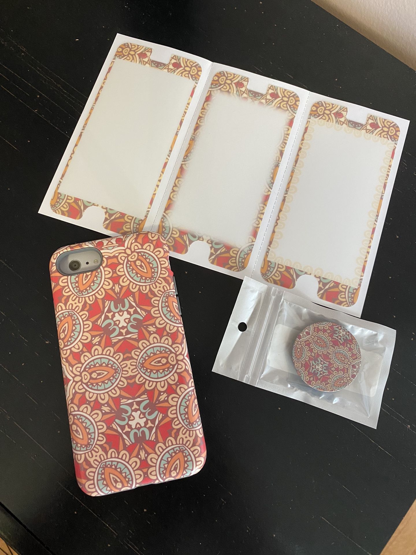 iphone 7/8 case with 3 screen protectors and popsocket