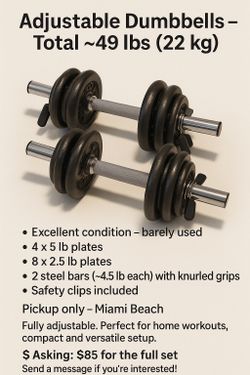 Adjustable Dumbbells – Total ~49 lbs (22 kg)