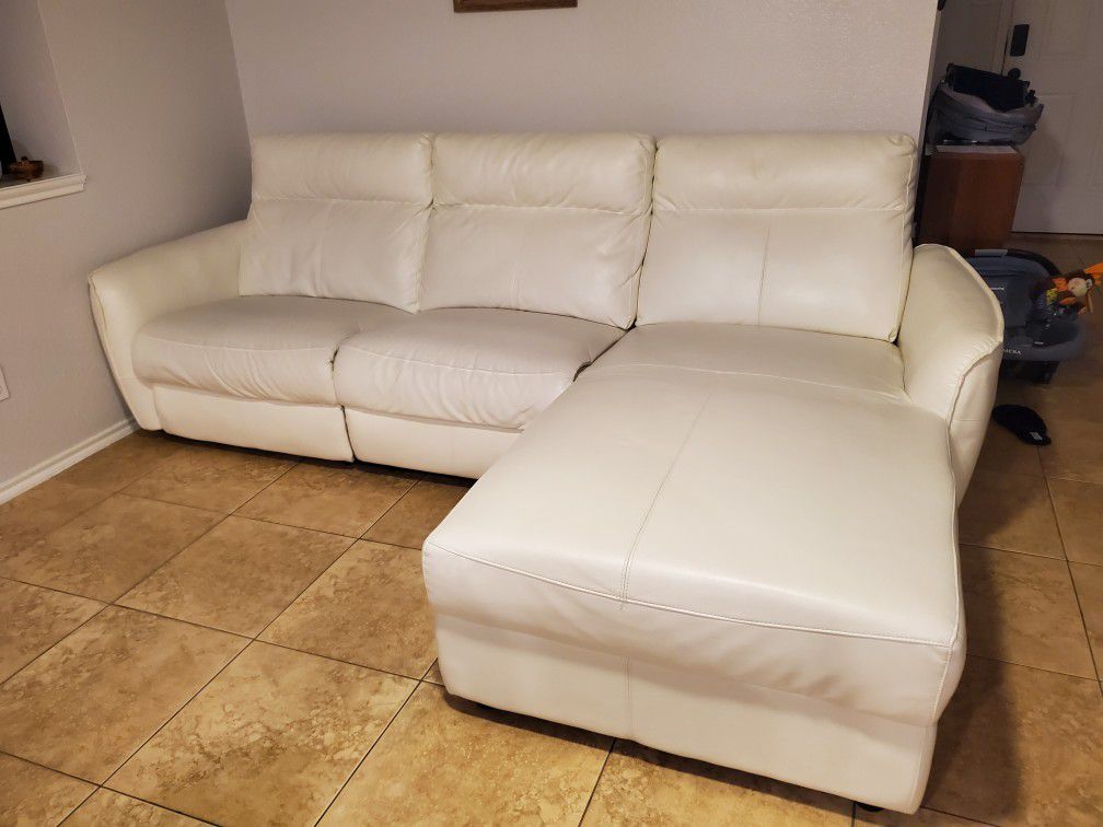 White Leather Reclining L-Shaped Couch