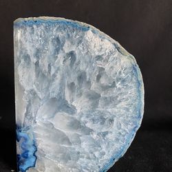 Vintage Blue Agate Geode Gemstone Mineral Bookend Beautiful Polished Specimen