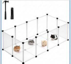 SONGMICS Pet Playpen with Floor, Small Animal Playpen Pet Fence Indoor, DIY Plastic Enclosure for Guinea Pigs, Bunny, Hamsters, 49.2 × 24.8 x 16.5 Inc