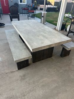 Living Spaces 82” Faux Concrete Dining Table + 2 Matching Benches .