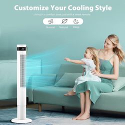 Tower Fan Portable Electric Oscillating Fan Quiet Cooling Remote Control Standing Bladeless Floor Fans 3 Speeds Wind Modes Timer Bedroom Office (43 in