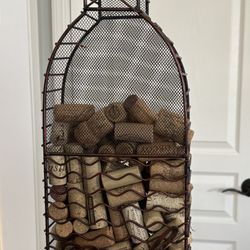 Large Rustic Metal Wine Bottle Cork Holder (Filled with Corks)