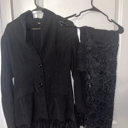 Black Lace Coat and Pants 2-Piece Set, Long Sleeve