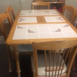 Wood And Tile Kitchen Table