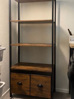 Wood and metal bookshelf