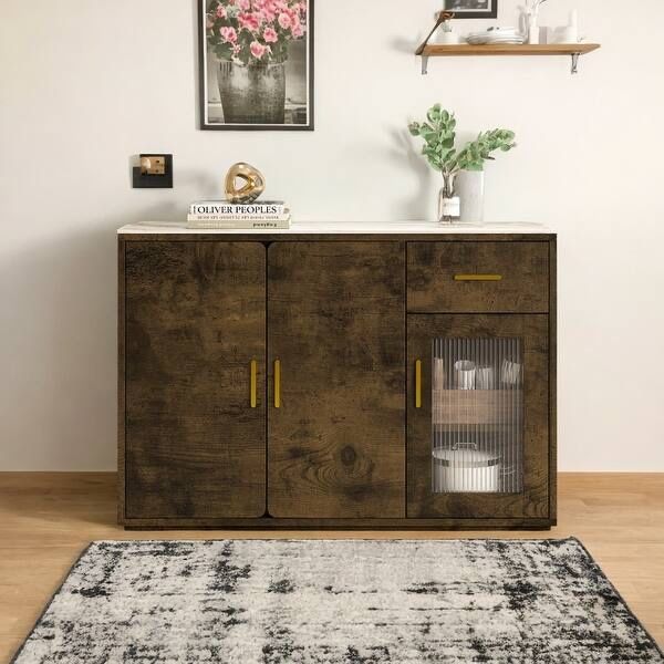 Brown Cabinet With Marble Top
