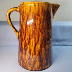 Vintage Brown Drip Glaze Pottery Pitcher 9" Tall