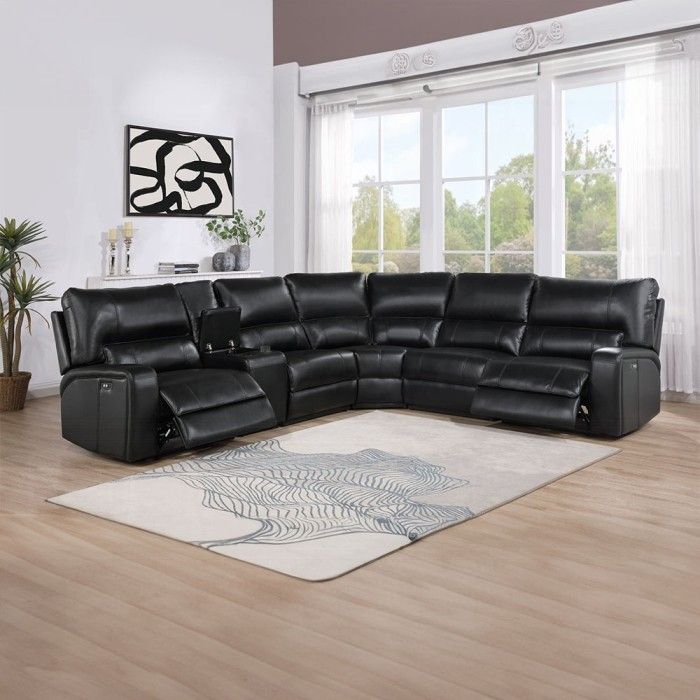 Brand New Black Leather Power Reclining Sectional Sofa