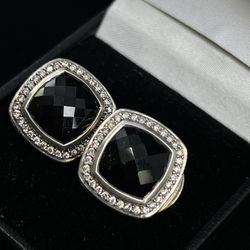 $700 David Yurman Onyx and Diamond Albion Ear Clip Earrings