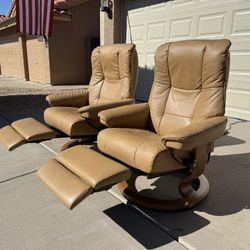 (2) Ekornes Stressless Mayfair Power Recliners with Adjustable Ottoman