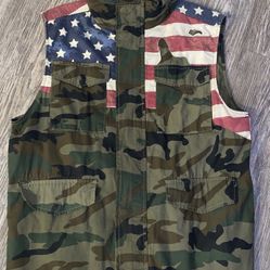 Smoke Rise Camo Flag Vest with Studded Skull Head