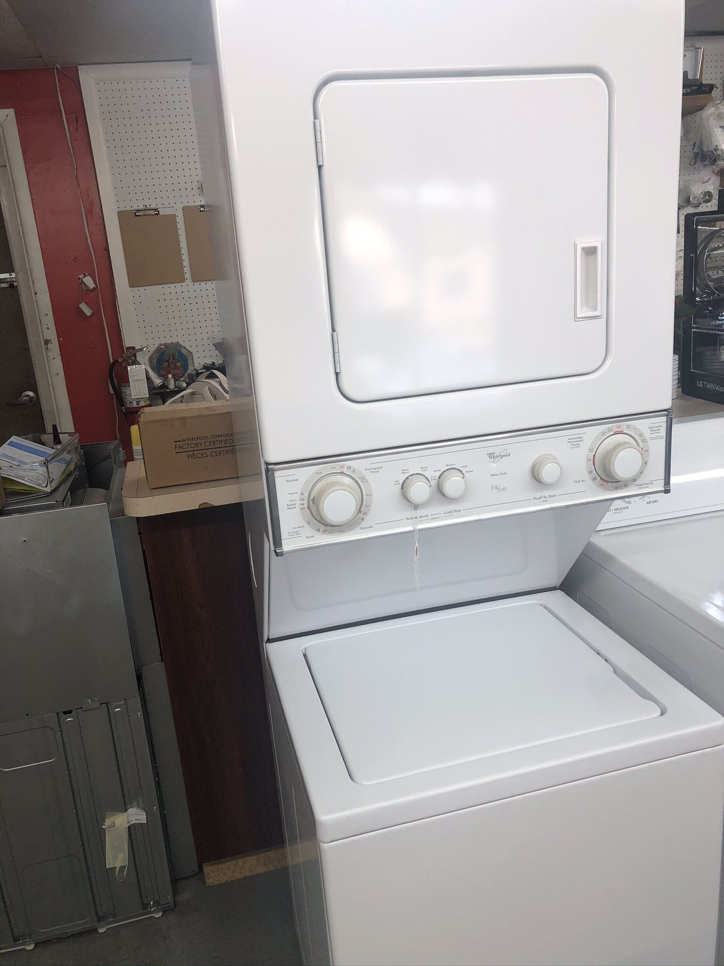 Used whirlpool 24” stackable. 1 year warranty