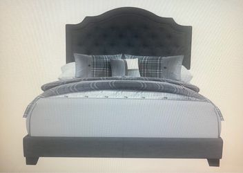 Dark Gray Upholstered Bed Frame with Headboard