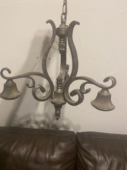 Pewter Pendant light three bulb with globes Chandelier