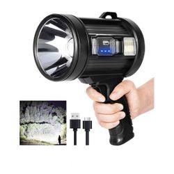 MIXILIN Rechargeable Spotlight, 99,000 Lumens Handheld Hunting Flashlight Led Spot Light with Cob Light and Solar Panels, Lightweight and Super Bright