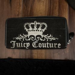 Juicy Couture Black Velour Wallet Y2K Crown Princess Logo Rectangle Vintage
