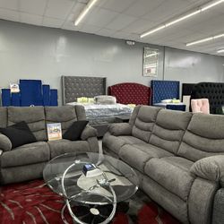 Gray Ashley Sofa Manual Recliner Both Sides 