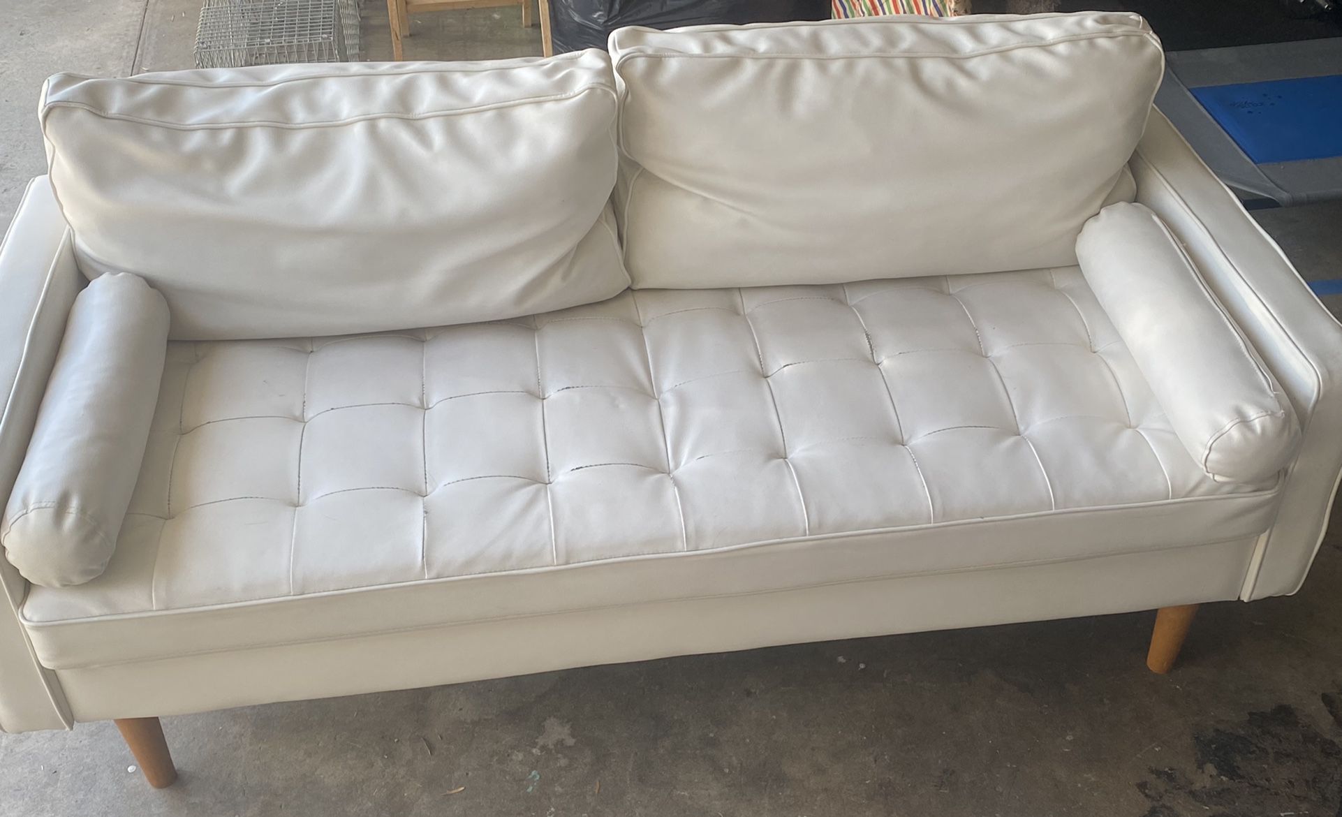 White Faux Leather Couch 
