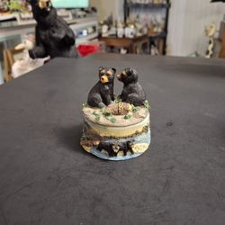Bearfoot Bears Black Bears Small Trinket Box With 2 Bears Camping On The Lid, Resins That Mimic Hand-carved Wood-Whimsical Cabin Decor