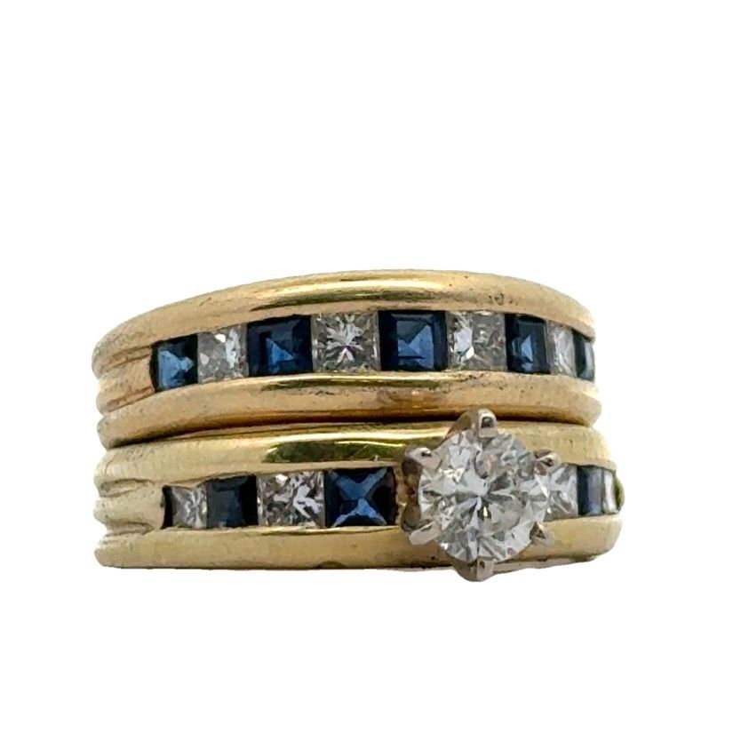 Lady’s 18K Yellow Gold Ring w/ Diamond & Blue Stone Accents – Size 7 (40928-1)