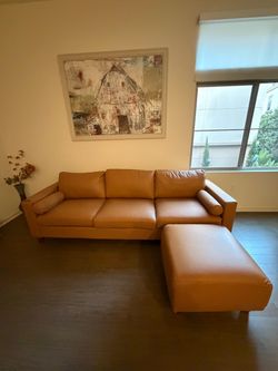Faux Leather Couch, Modular Sectional Sofa with ottoman, Camel
