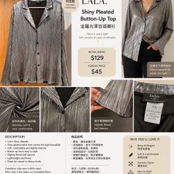✨ Shiny Metallic Pleated Blouse ✨